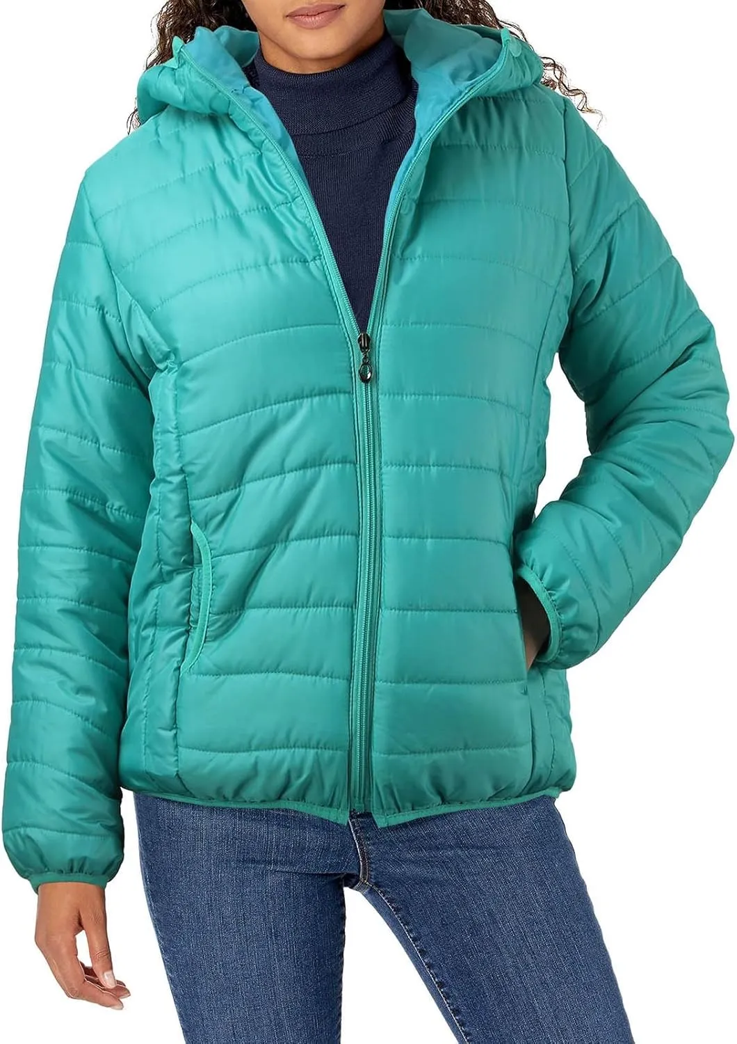 Womens Classic Solid Quilted Puffer Coat Long Sleeve Hooded Down Coat Casaul Warm Pocket Overcoat Daily Winter Clothes