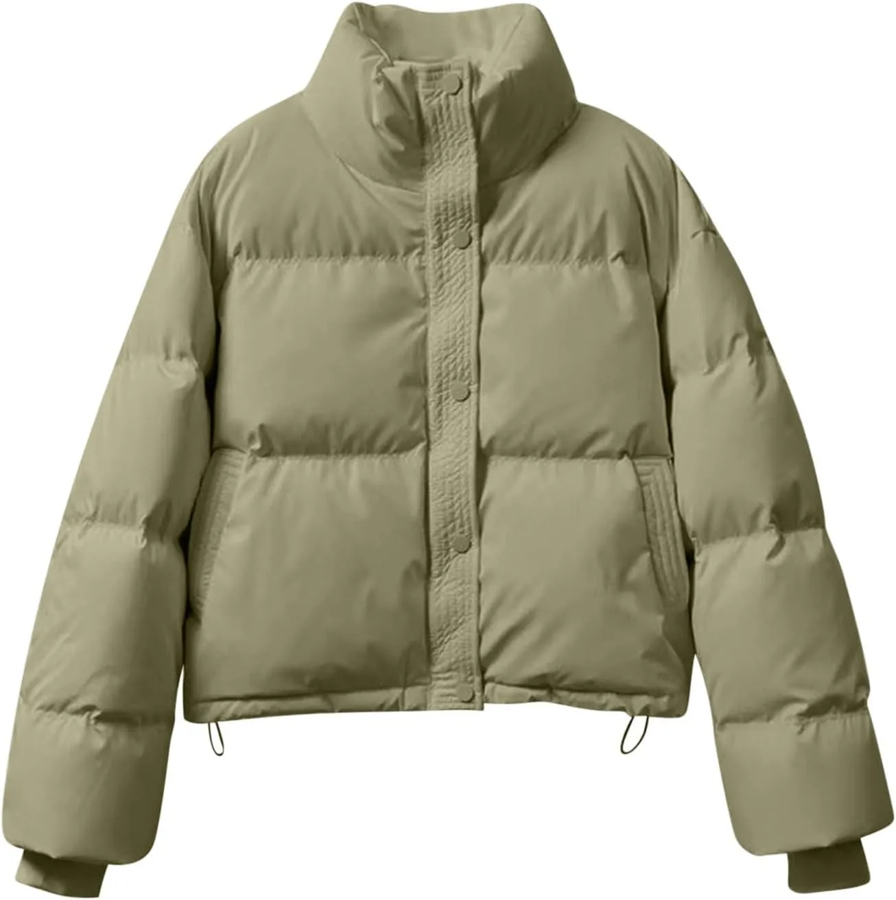 Womens Cropped Puffer Jackets 2024 Zip up Long Sleeve Solid Fluffy down Coats Lightweight Cute Casual Winter Outwear