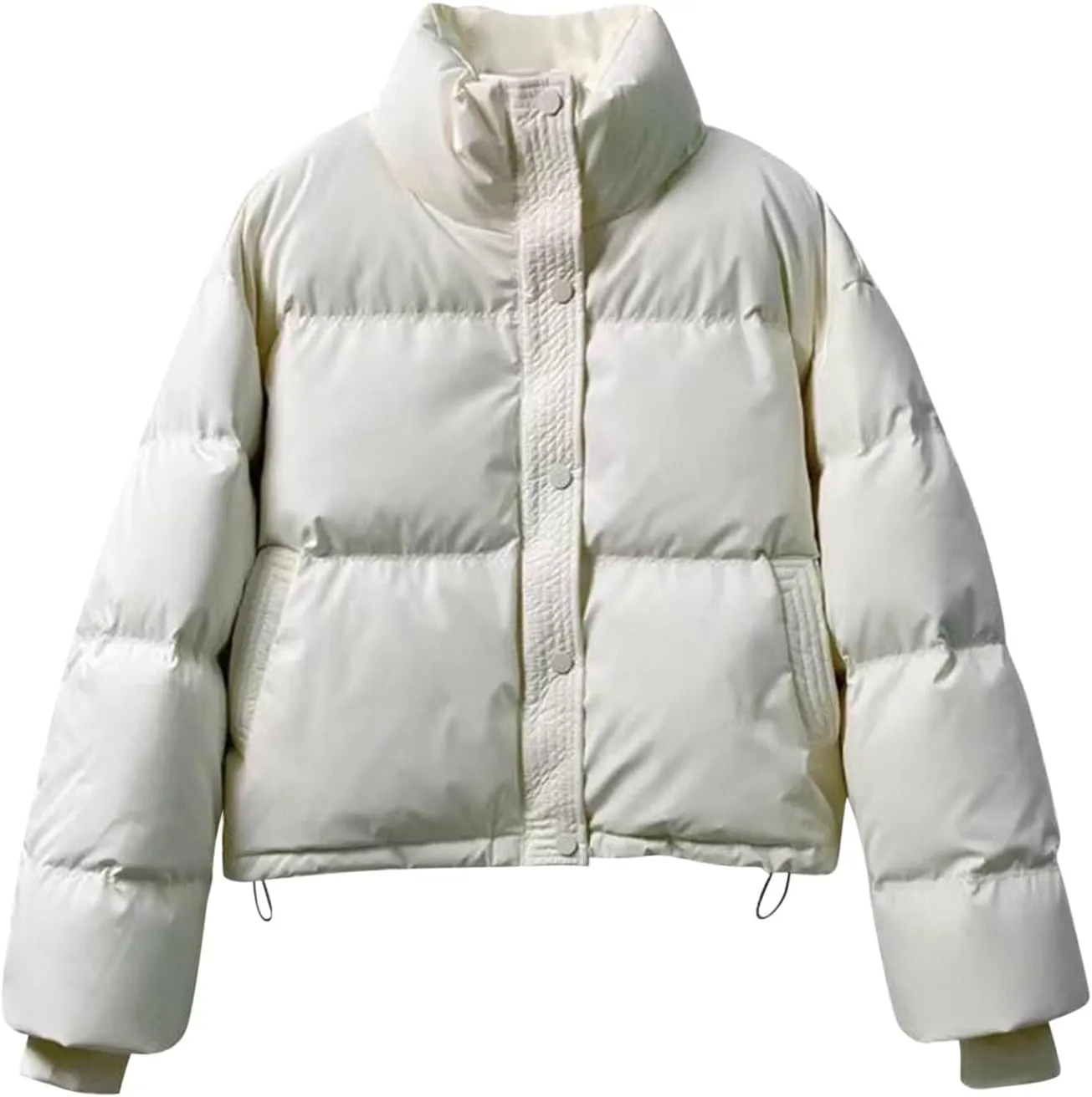 Womens Cropped Puffer Jackets 2024 Zip up Long Sleeve Solid Fluffy down Coats Lightweight Cute Casual Winter Outwear
