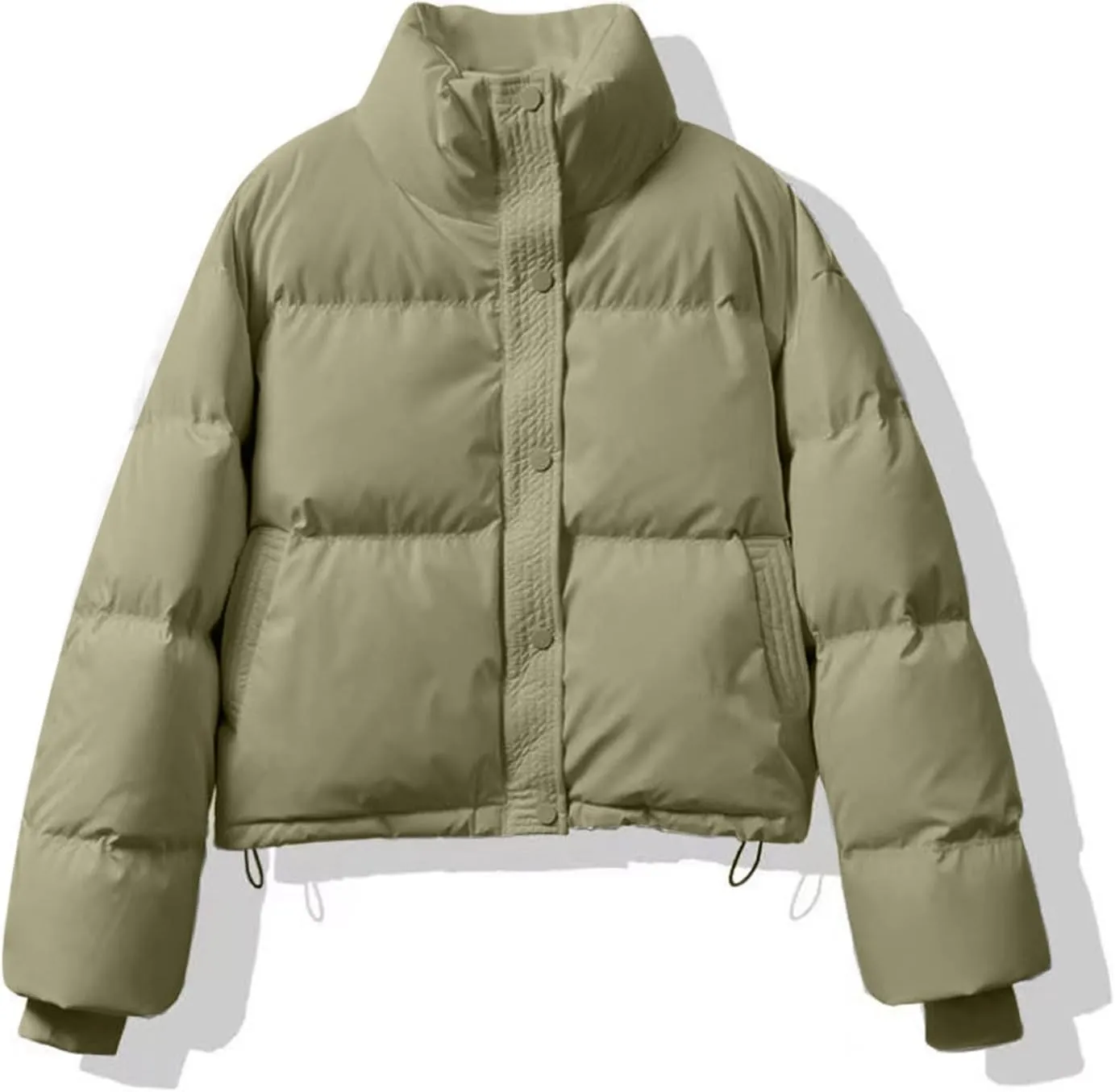Womens Cropped Puffer Jackets 2024 Zip up Long Sleeve Solid Fluffy down Coats Lightweight Cute Casual Winter Outwear