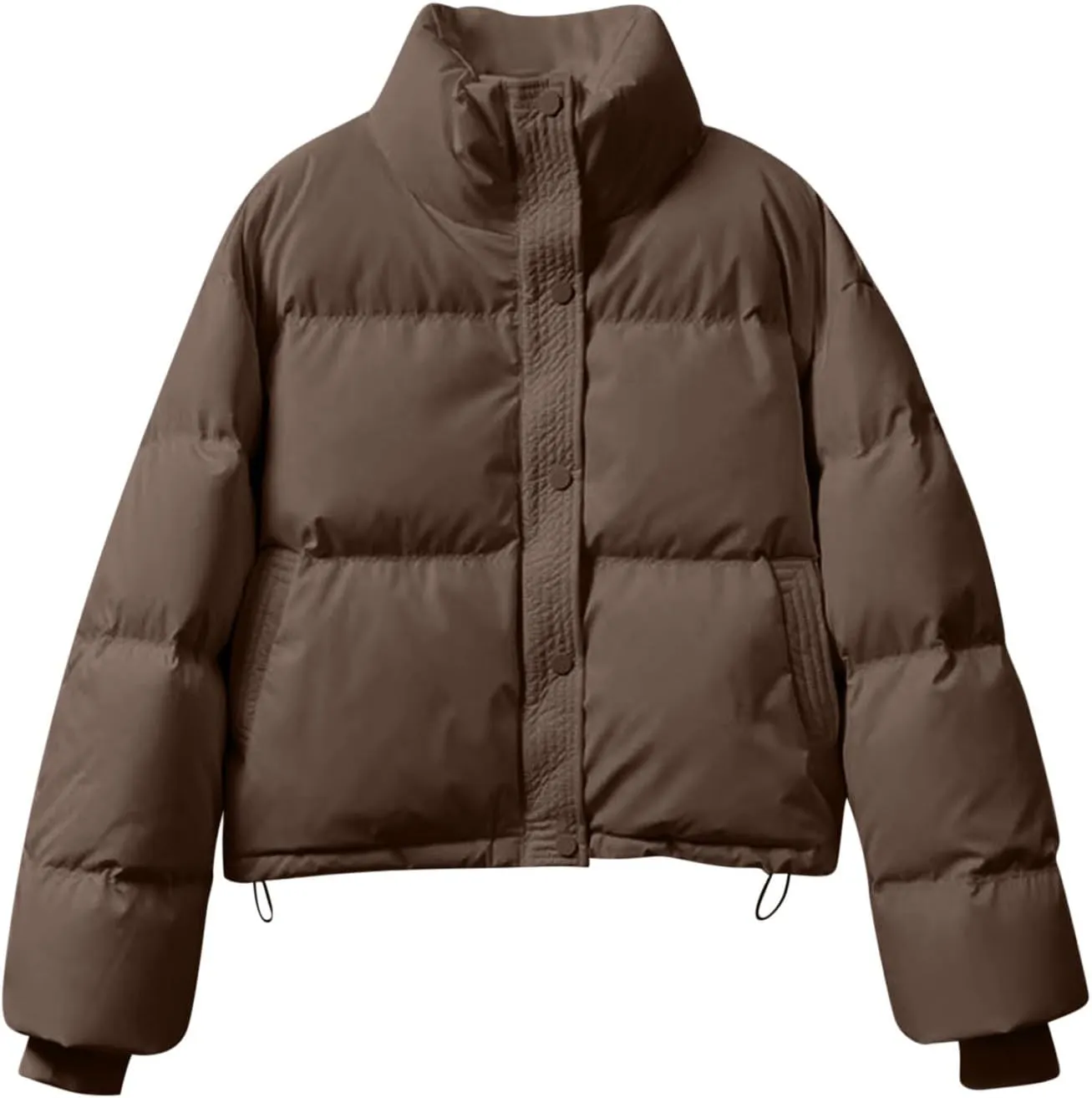 Womens Cropped Puffer Jackets 2024 Zip up Long Sleeve Solid Fluffy down Coats Lightweight Cute Casual Winter Outwear