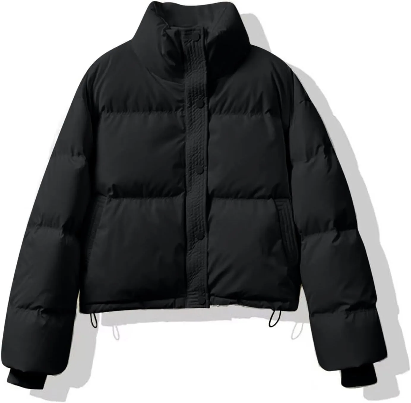 Womens Cropped Puffer Jackets 2024 Zip up Long Sleeve Solid Fluffy down Coats Lightweight Cute Casual Winter Outwear