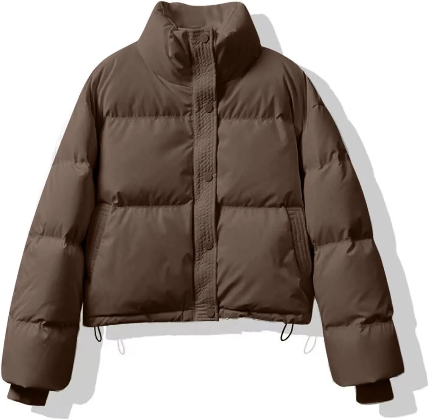 Womens Cropped Puffer Jackets 2024 Zip up Long Sleeve Solid Fluffy down Coats Lightweight Cute Casual Winter Outwear