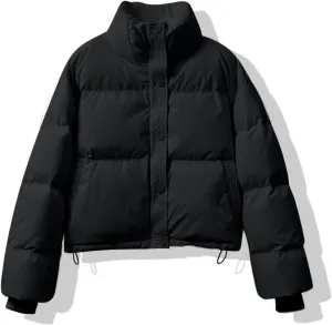Womens Cropped Puffer Jackets 2024 Zip up Long Sleeve Solid Fluffy down Coats Lightweight Cute Casual Winter Outwear