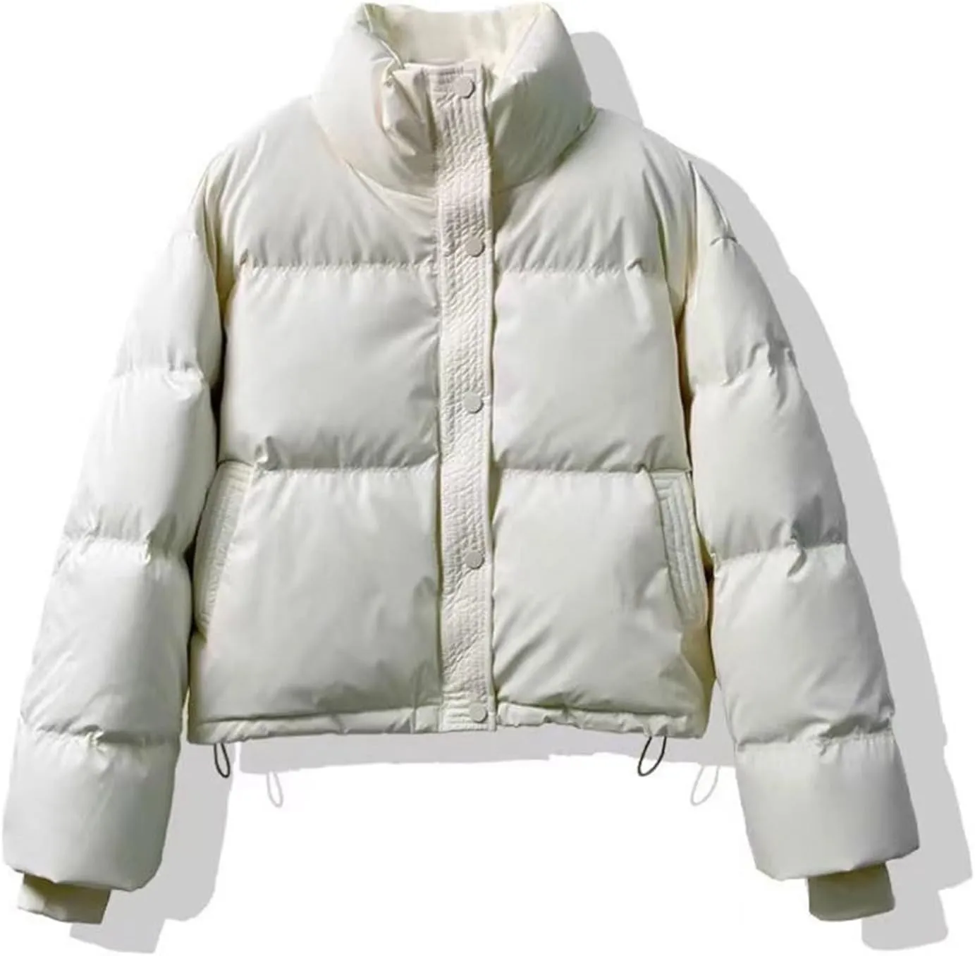 Womens Cropped Puffer Jackets 2024 Zip up Long Sleeve Solid Fluffy down Coats Lightweight Cute Casual Winter Outwear
