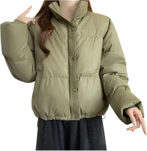 Womens Cropped Puffer Jackets 2024 Zip up Long Sleeve Solid Fluffy down Coats Lightweight Cute Casual Winter Outwear