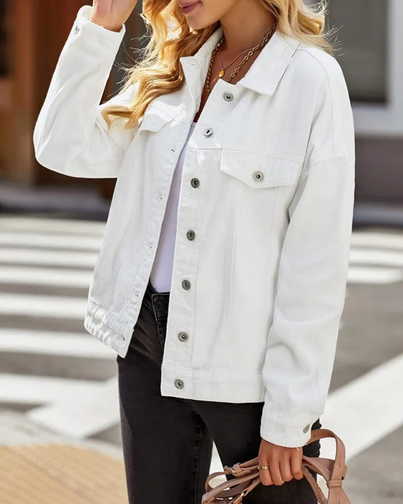 Women's Denim Jacket Oversized Trucker Jean Jacket Long Sleeve Button Front Boyfriend Jean Coats Outerwear