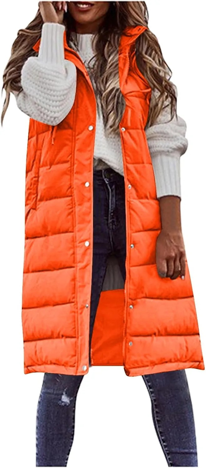 Womens Fashion Leisure Puffer Jacket Vest Classic Solid Sleeveless Gilet Plus Size Hooded Outwear 2024 Winter Coats