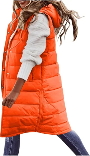 Womens Fashion Leisure Puffer Jacket Vest Classic Solid Sleeveless Gilet Plus Size Hooded Outwear 2024 Winter Coats