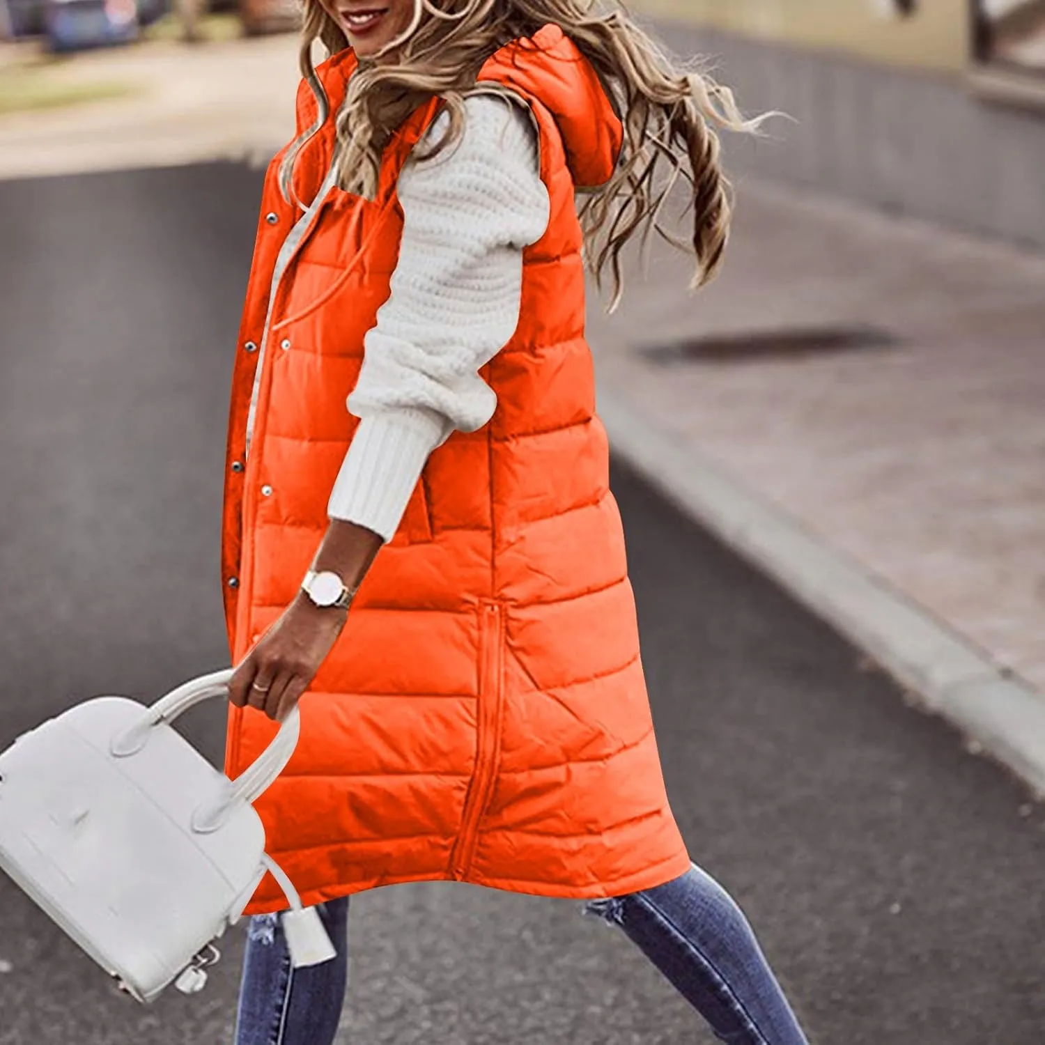 Womens Fashion Leisure Puffer Jacket Vest Classic Solid Sleeveless Gilet Plus Size Hooded Outwear 2024 Winter Coats