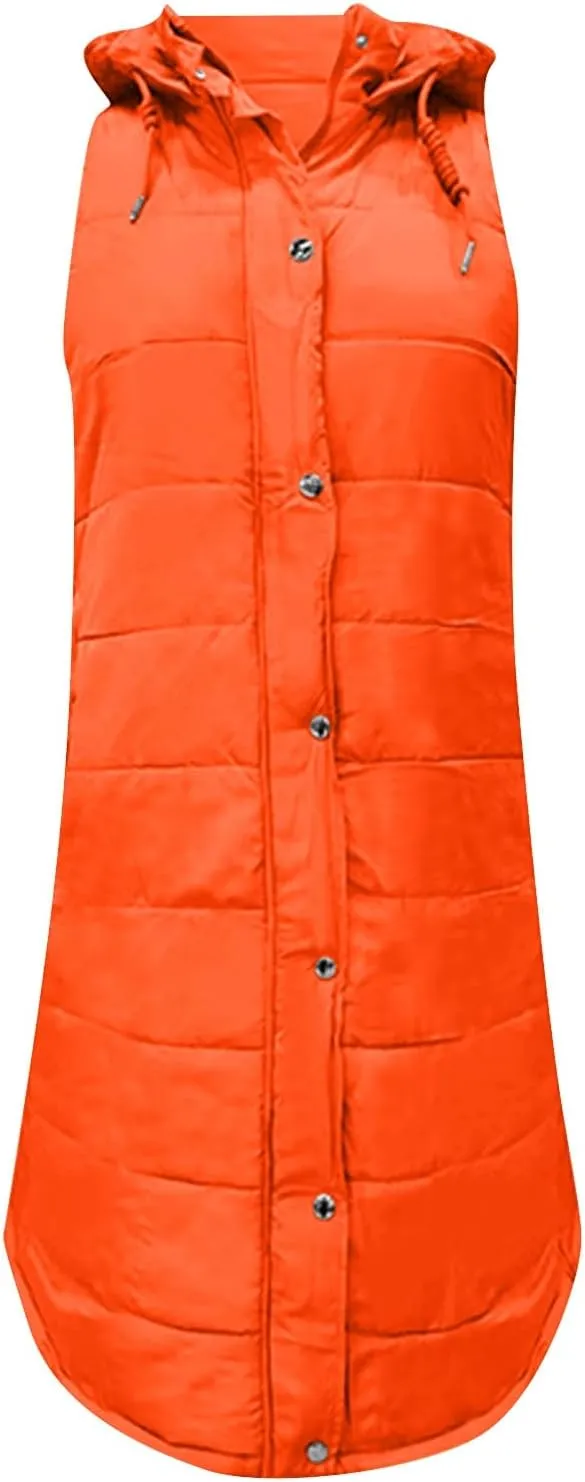 Womens Fashion Leisure Puffer Jacket Vest Classic Solid Sleeveless Gilet Plus Size Hooded Outwear 2024 Winter Coats