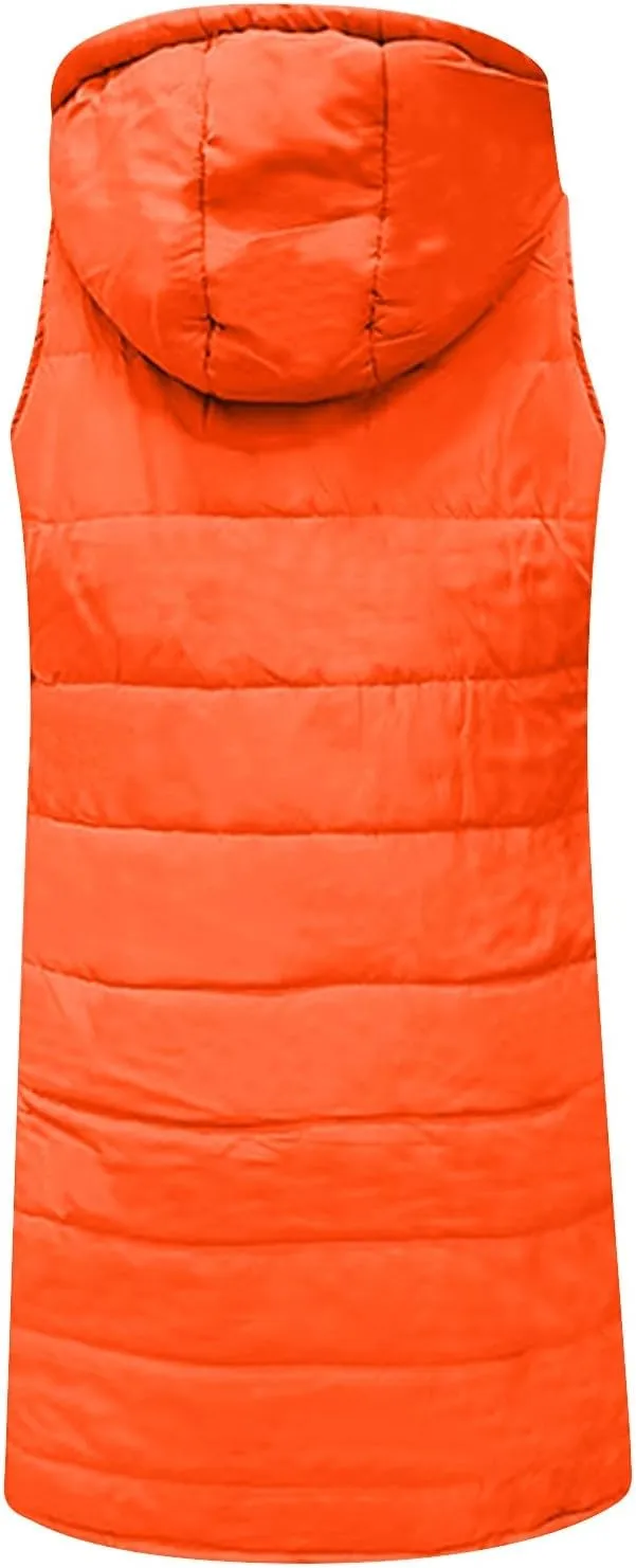 Womens Fashion Leisure Puffer Jacket Vest Classic Solid Sleeveless Gilet Plus Size Hooded Outwear 2024 Winter Coats