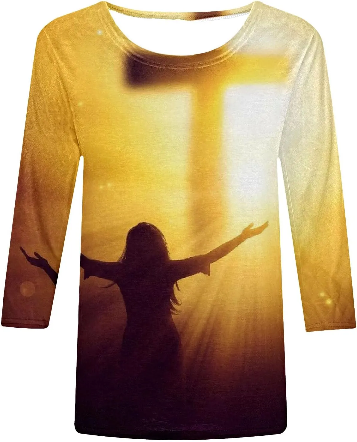 Womens Jesus Shirts Christian Cross Graphic 3/4 Sleeve Tops Crewneck Pullover Blouse 2024 Easter Gifts Tunic Tshirt