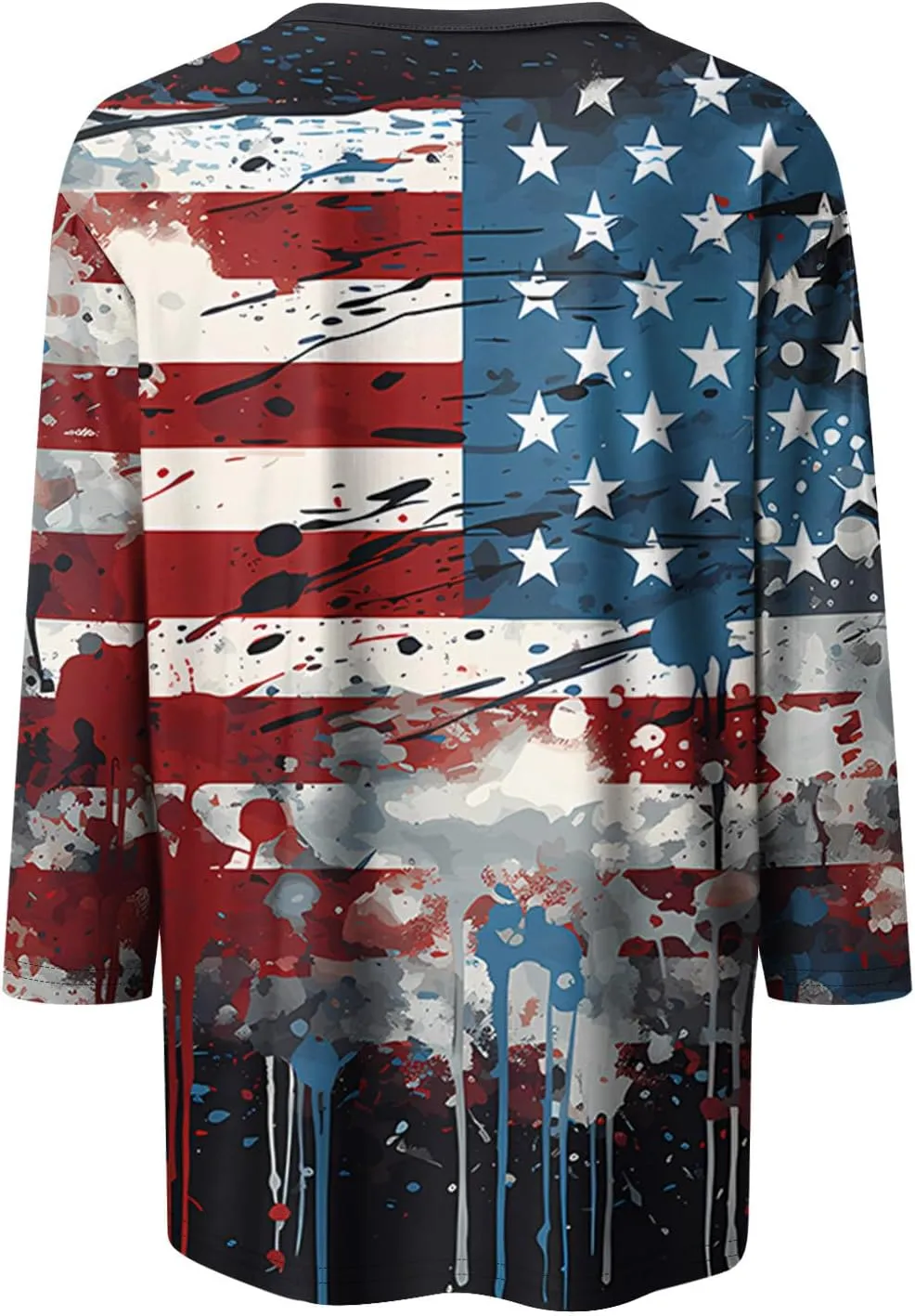 Womens July 4th Loose Trendy 3/4 Sleeve Shirts Independence Day Patriotic Casual Tops USA Flag Stars Stripes Blouse