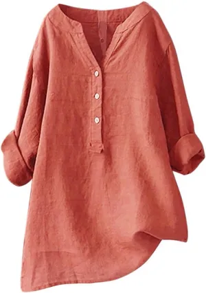 Women's Linen Button Down Shirts 2025 Short Sleeve V Neck Tshirts Light Weight Plain Blouses Casual Fit Tunic Tops