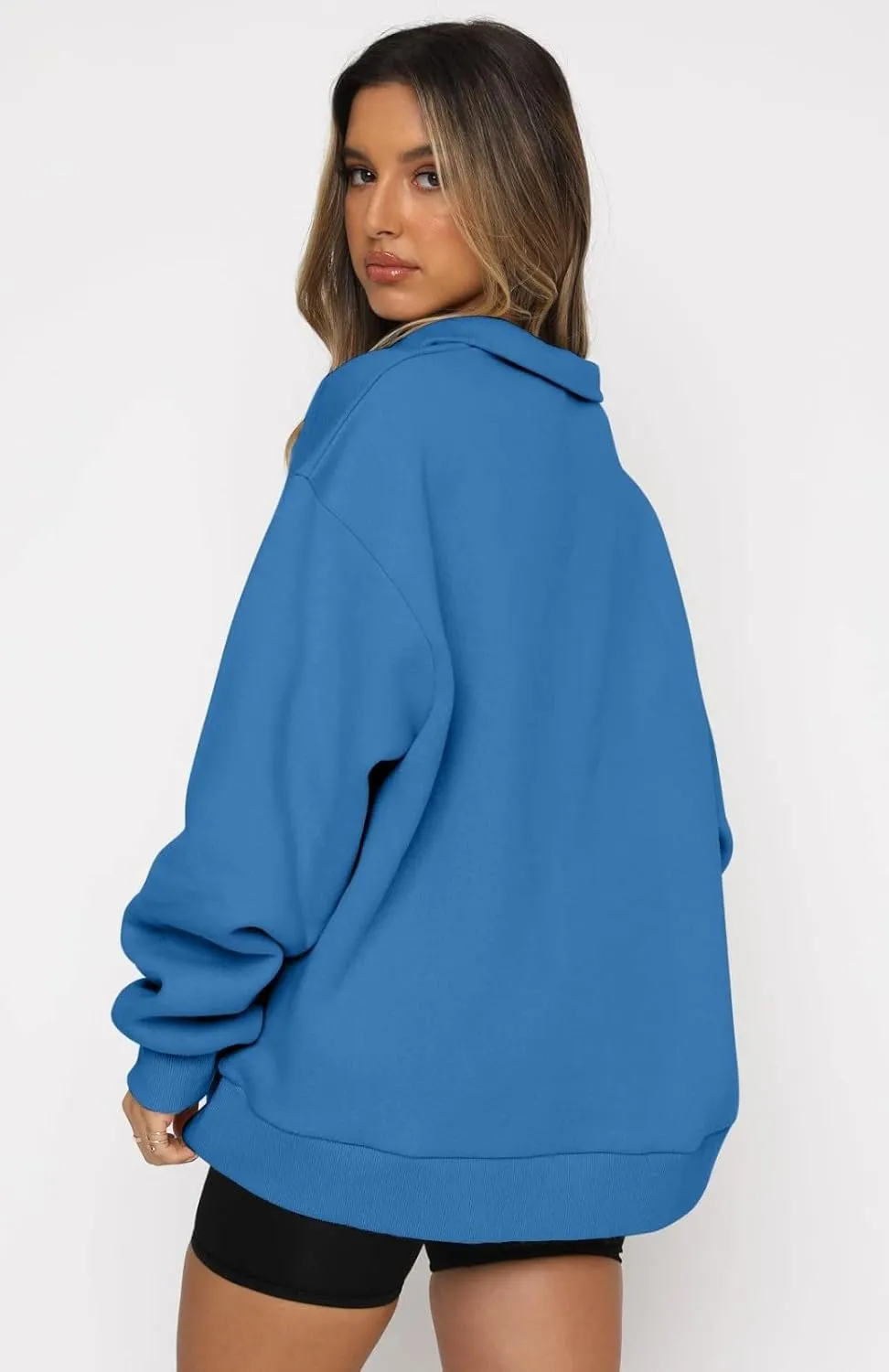 Womens Long Sleeve Hoodless Sweatshirt Trendy Quarter Zip Athletic Casual Pullover Tops Fall Warm Solid Color Top