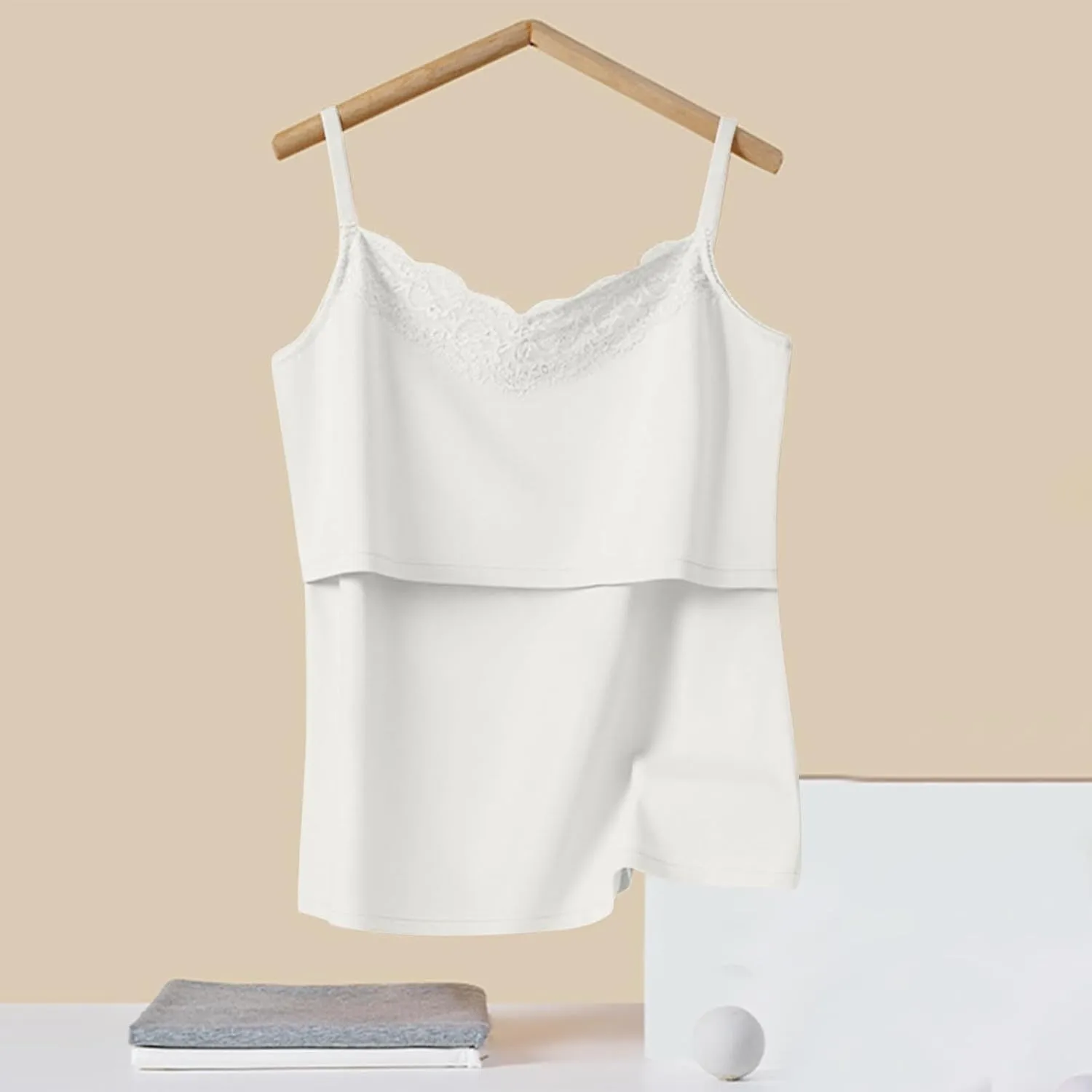 Womens Maternity Nursing Tank Tops Lace V-Neck Cotton Camisole for Breastfeeding with Spaghetti Straps