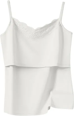 Womens Maternity Nursing Tank Tops Lace V-Neck Cotton Camisole for Breastfeeding with Spaghetti Straps