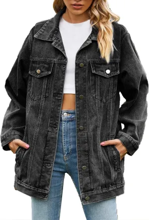 Women's Oversized Denim Jacket Dressy Casual Jean Coats Loose Boyfriend Distressed Jean Jackets Autumn Spring Outwear