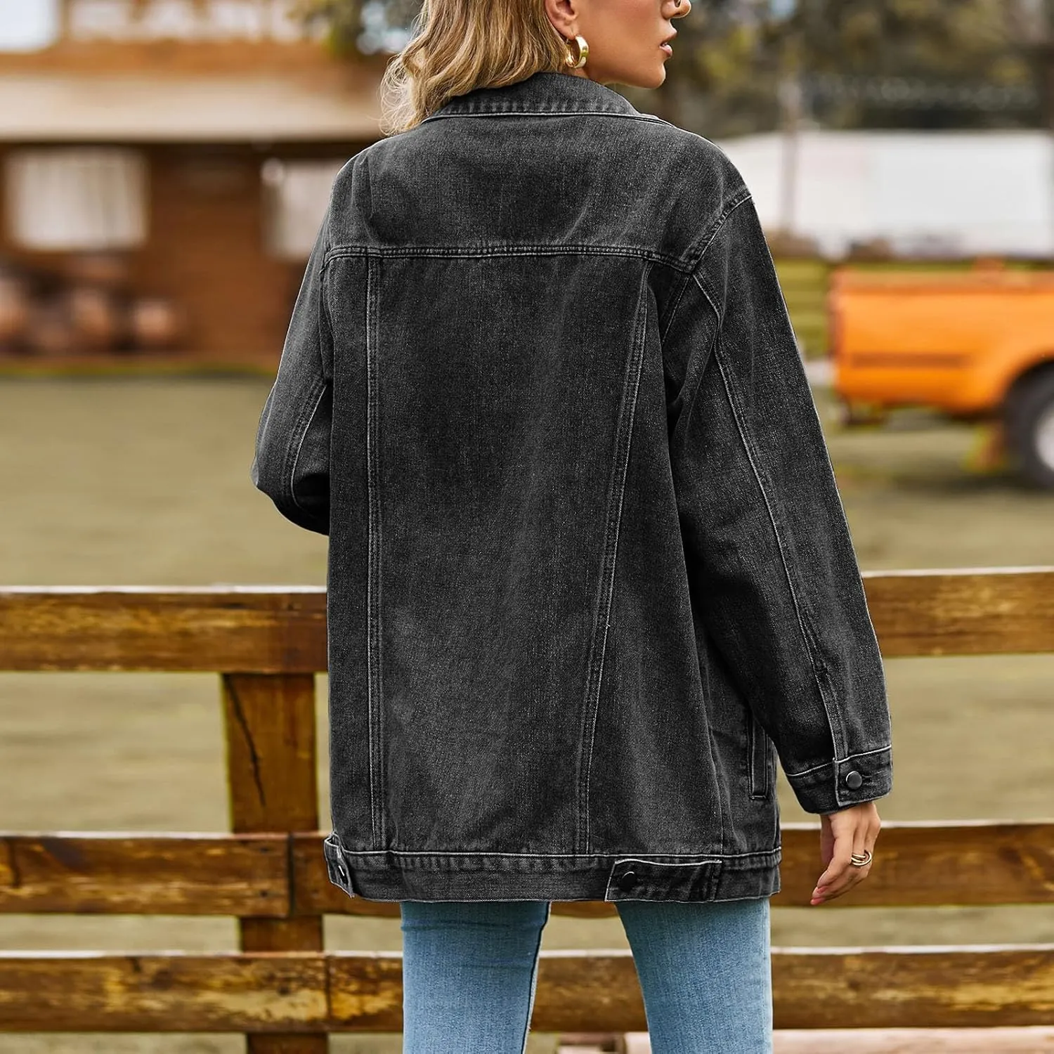 Women's Oversized Denim Jacket Dressy Casual Jean Coats Loose Boyfriend Distressed Jean Jackets Autumn Spring Outwear