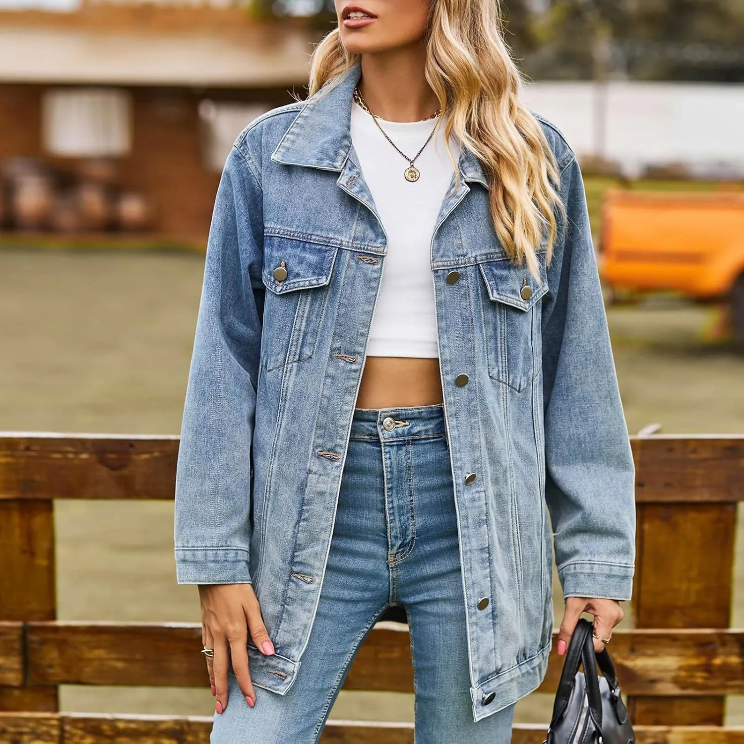 Women's Oversized Denim Jacket Dressy Casual Jean Coats Loose Boyfriend Distressed Jean Jackets Autumn Spring Outwear