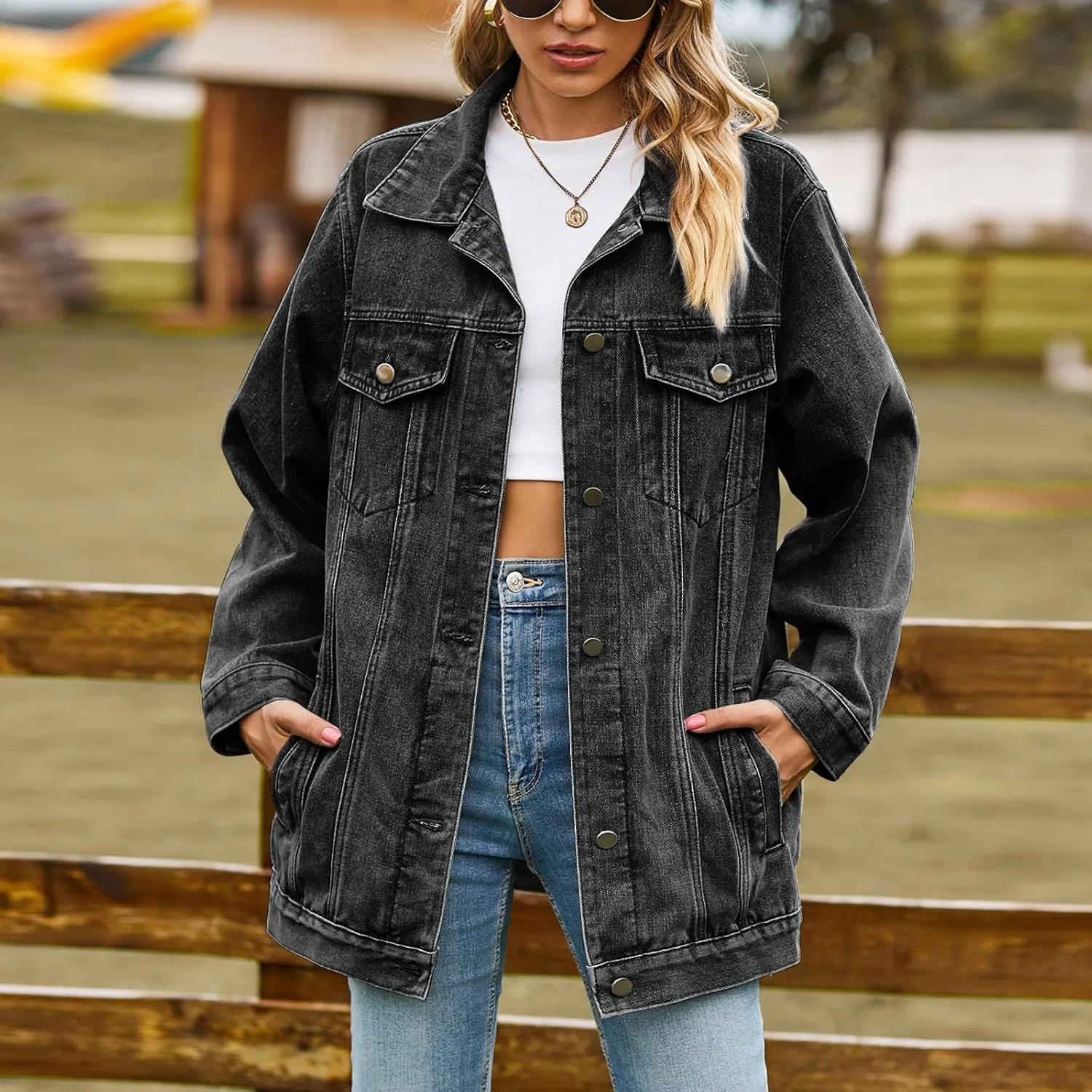 Women's Oversized Denim Jacket Dressy Casual Jean Coats Loose Boyfriend Distressed Jean Jackets Autumn Spring Outwear