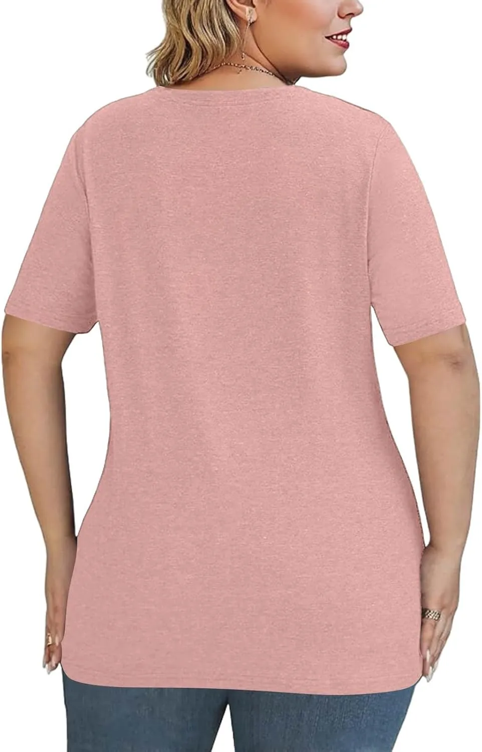 Womens Plus Size Tops Summer Elbow Sleeve Criss Cross V Neck T Shirts Loose Fit Casual Oversized Tshirts Blouses
