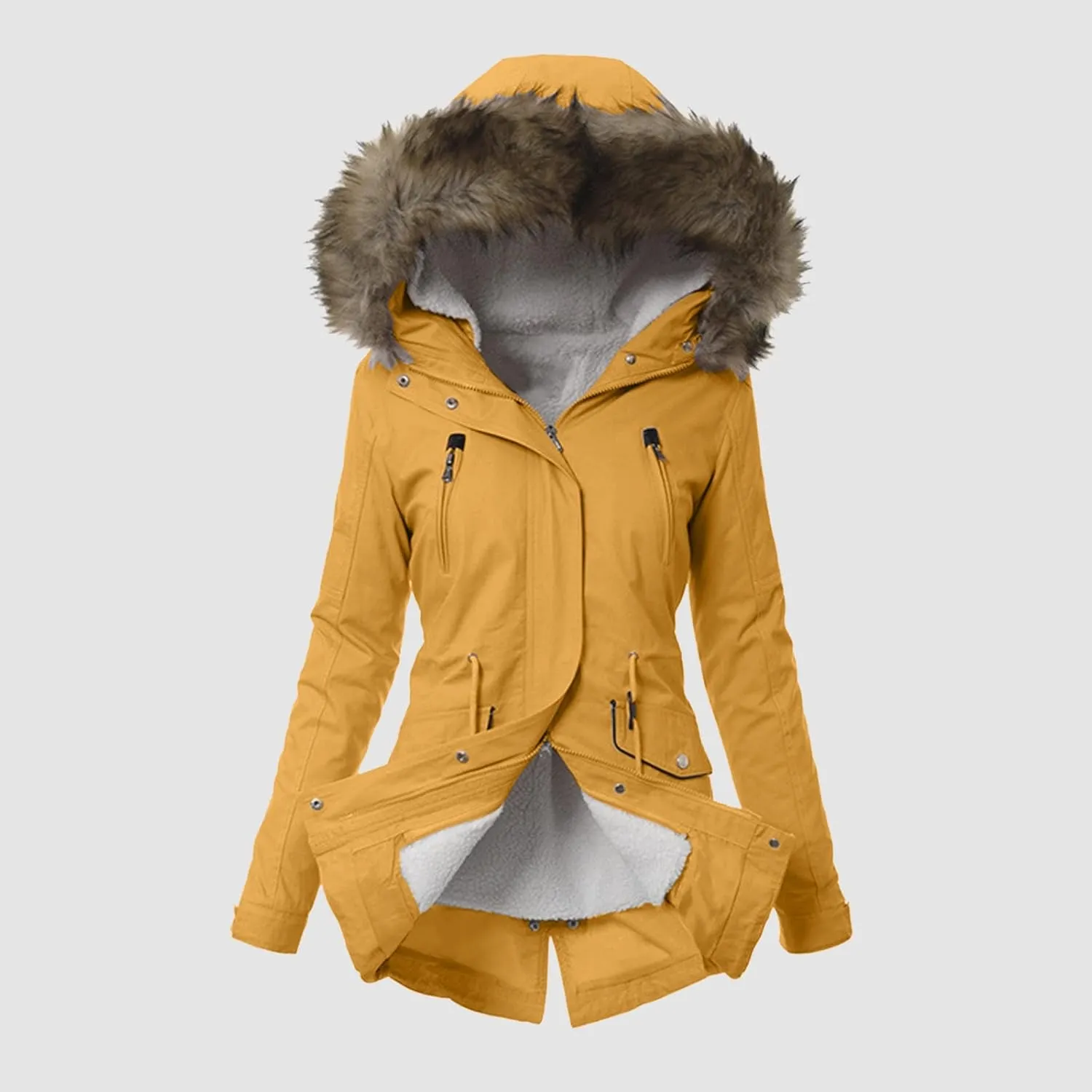 Womens Quilted Puffer Jacket Lightweight Hooded Long Sleeve Zip Up Fleece Coat Outdoor Overcoat 2024 Fashion Outwear