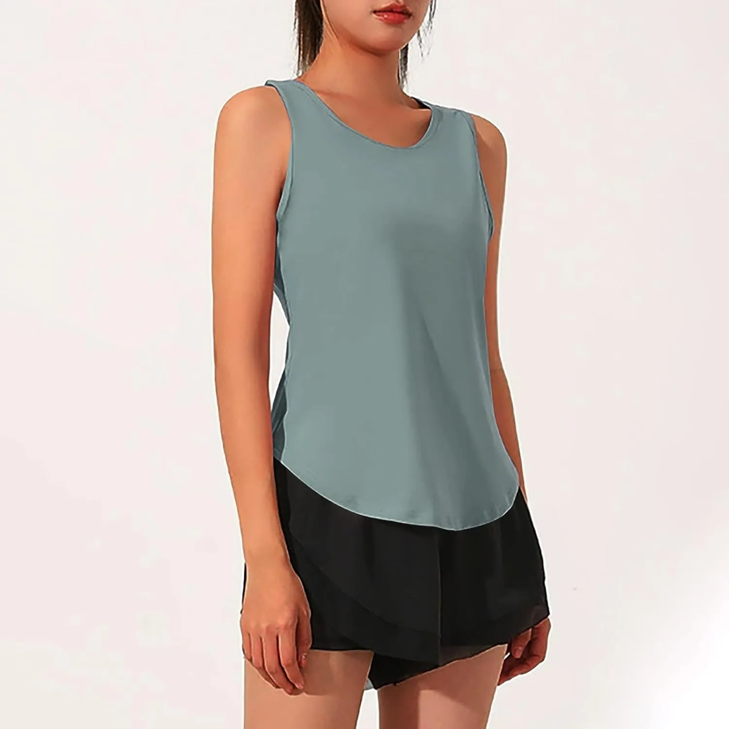 Women's Sleeveless Workout Tank Tops Quick Dry Loose Fit Crewneck Yoga Tops Casual Athletic Gym Running Tees Shirts