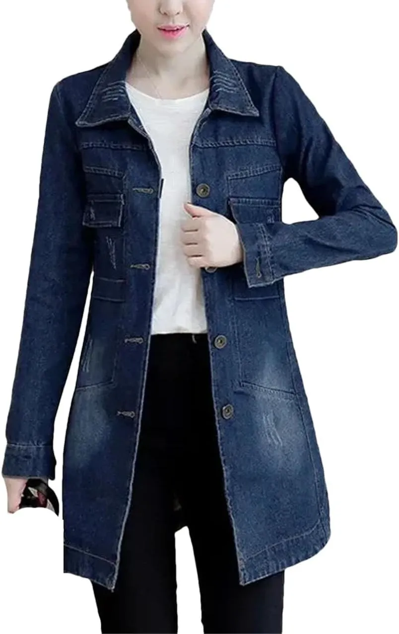 Women's Slim Denim Jacket For Women Casual Frayed Vintage Washed Trucker Jean Coats Tops