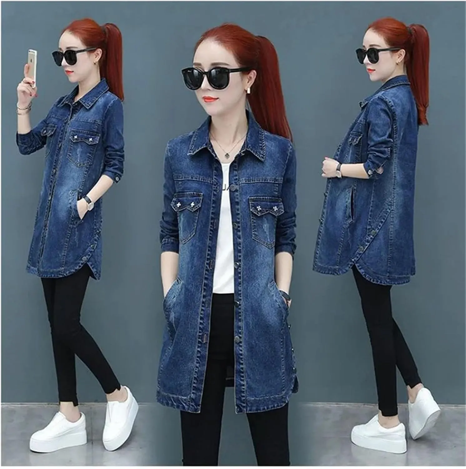 Women's Slim Denim Jacket For Women Casual Frayed Vintage Washed Trucker Jean Coats Tops