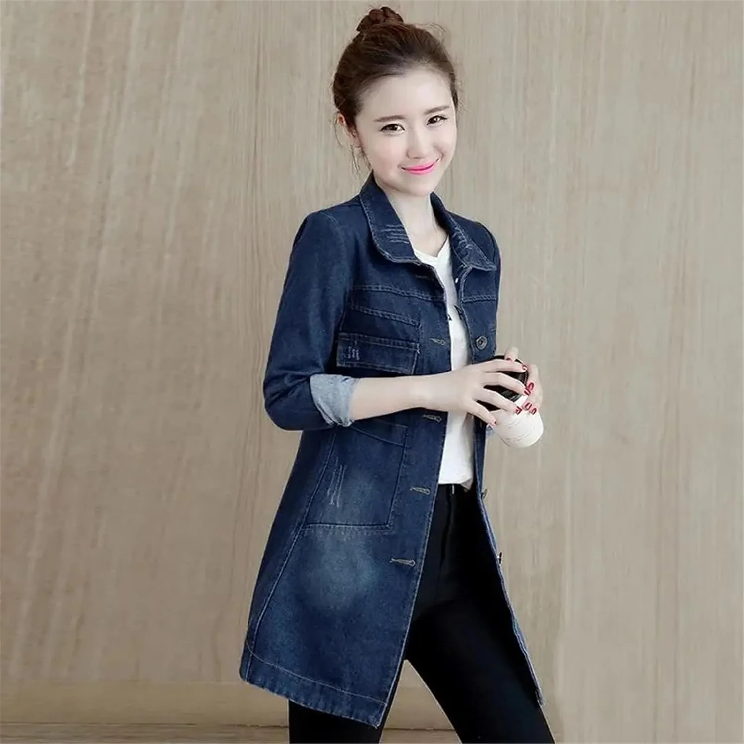 Women's Slim Denim Jacket For Women Casual Frayed Vintage Washed Trucker Jean Coats Tops