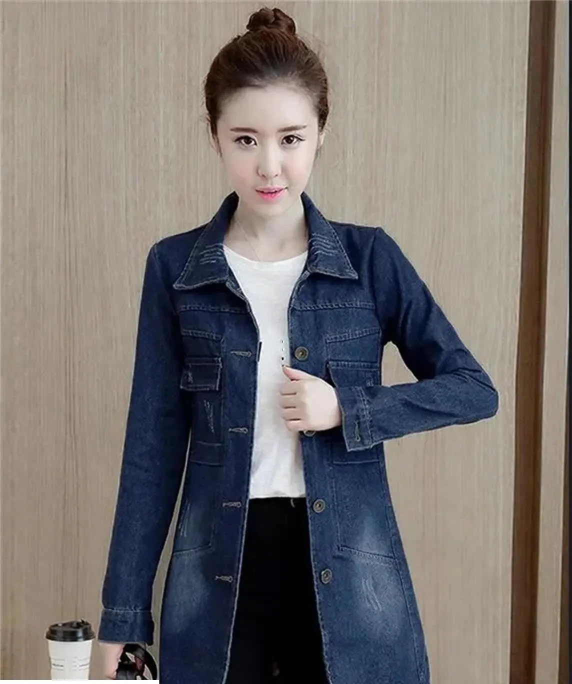 Women's Slim Denim Jacket For Women Casual Frayed Vintage Washed Trucker Jean Coats Tops