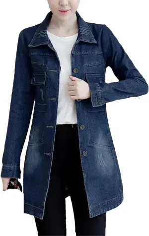 Women's Slim Denim Jacket For Women Casual Frayed Vintage Washed Trucker Jean Coats Tops