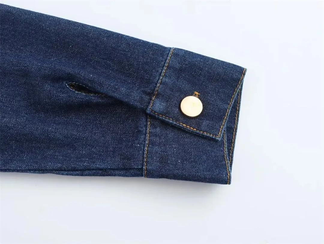Women's Soft Denim Shirt Jacket Short Solid Button Business Casual Jean Coats