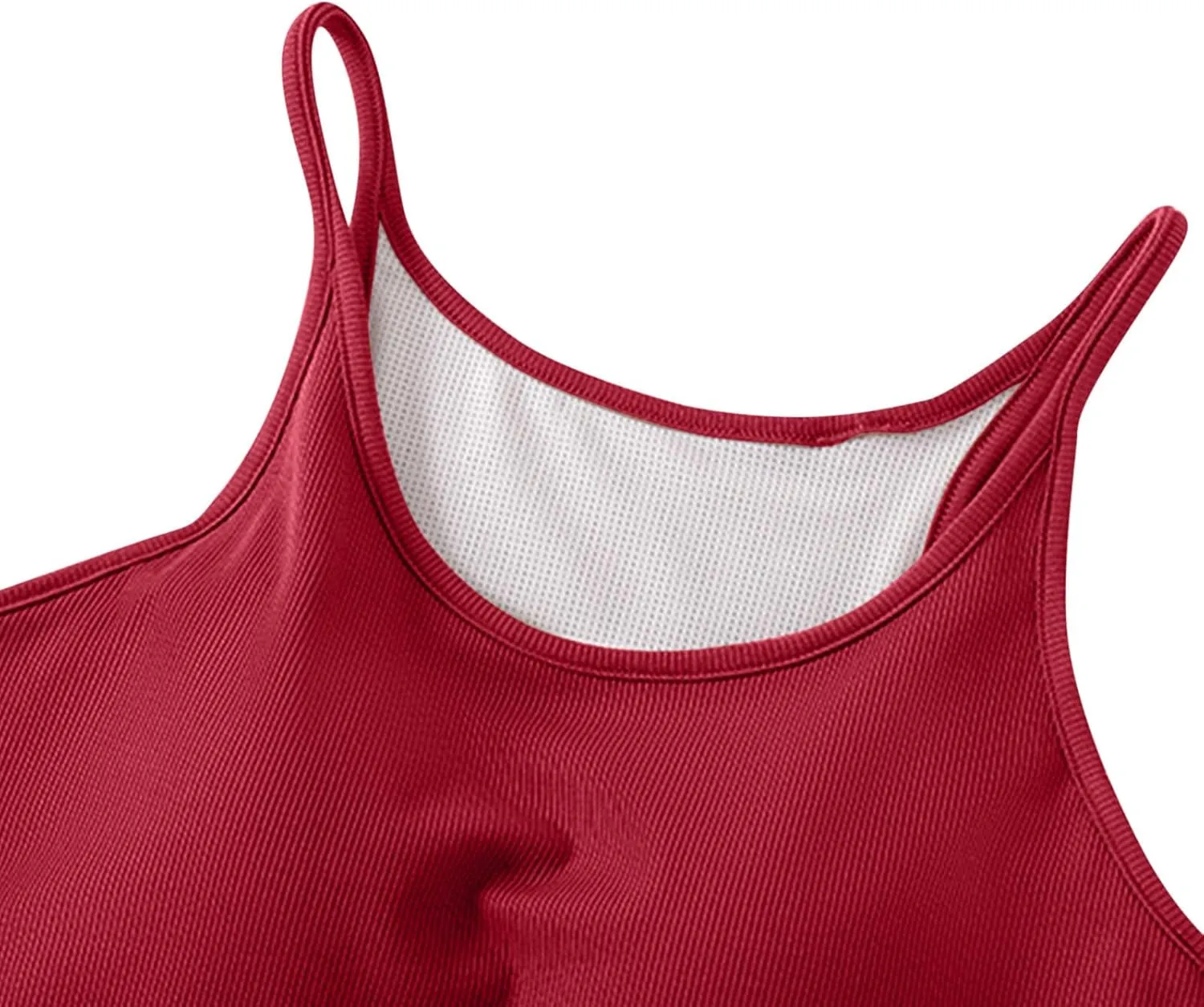 Women's Spaghetti Strap Camisole Ribbed Tank Tops with Built-in Bra Sleeveless Slim Fitted Basic Crop Tee Shirts