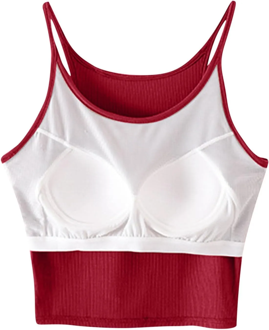 Women's Spaghetti Strap Camisole Ribbed Tank Tops with Built-in Bra Sleeveless Slim Fitted Basic Crop Tee Shirts