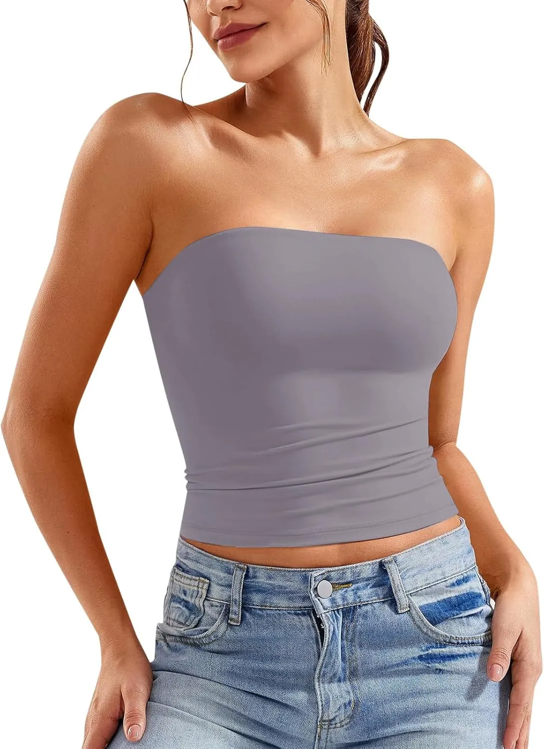 Womens Strapless Tube Tops Sexy Backless Sleeveless Bandeau Shirts Going Out Crop Top Summer Outfits 2025