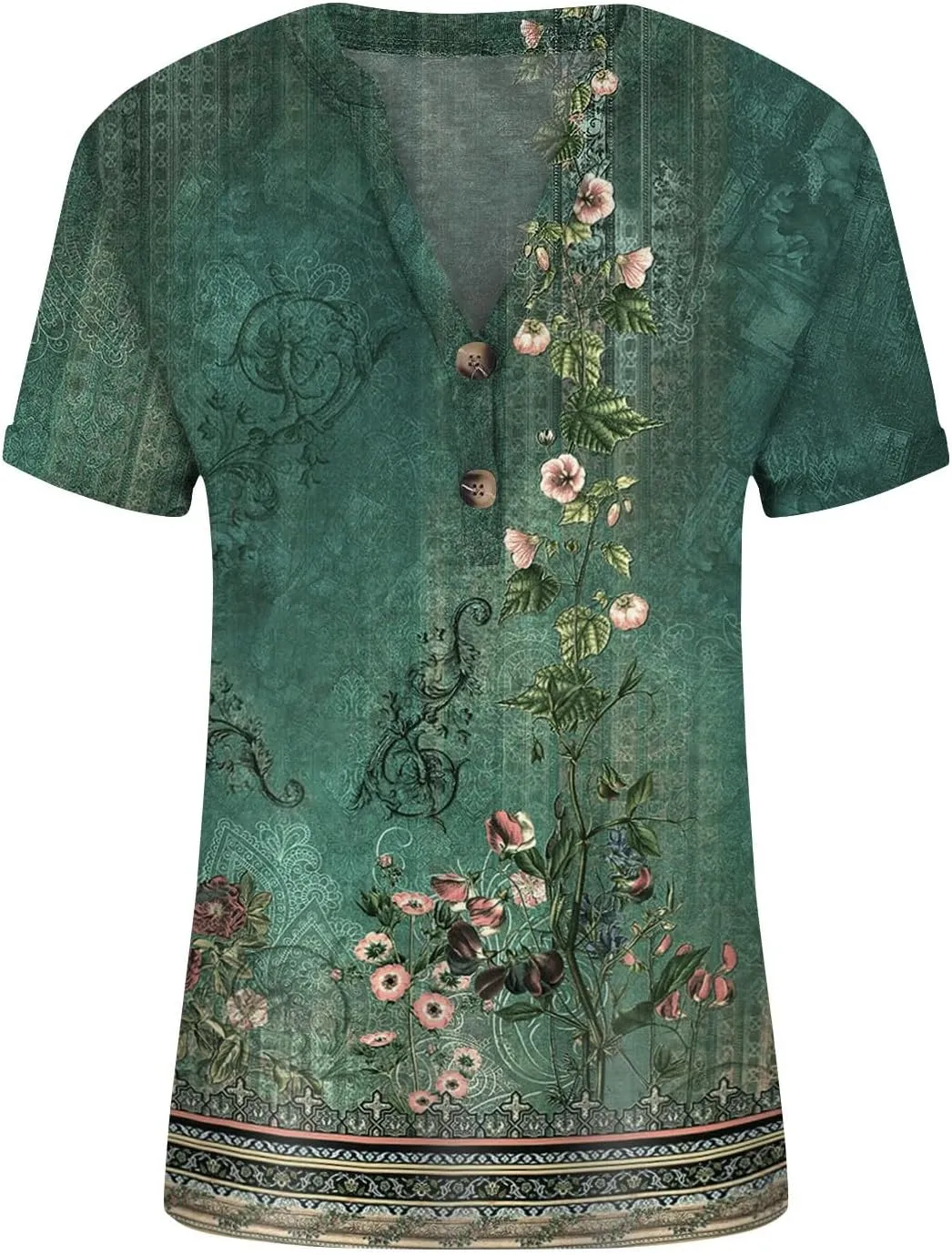 Womens Summer Tops Floral Short Sleeve V Neck Blouses Business Button Down T Shirts Dressy Casual Loose Shirts