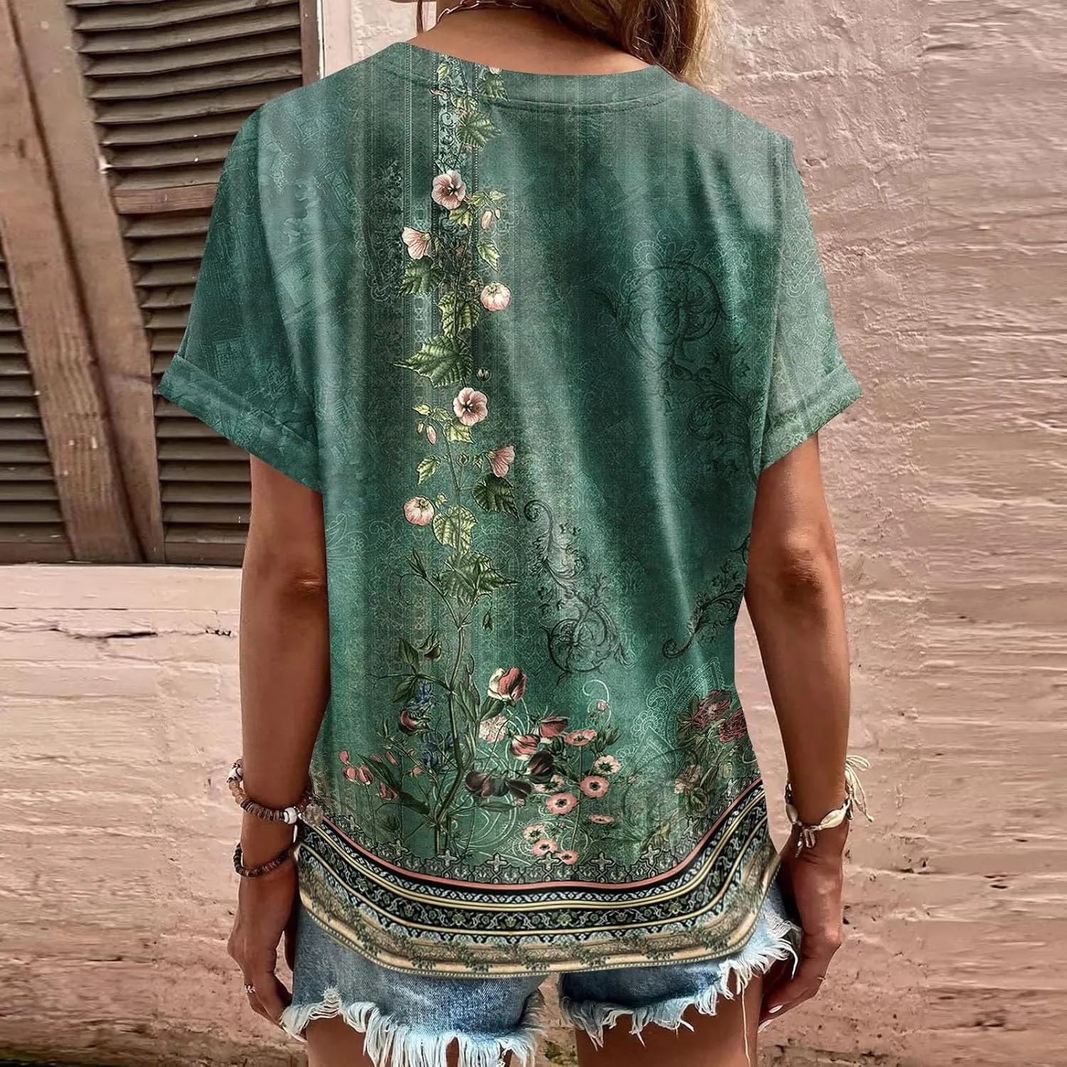 Womens Summer Tops Floral Short Sleeve V Neck Blouses Business Button Down T Shirts Dressy Casual Loose Shirts