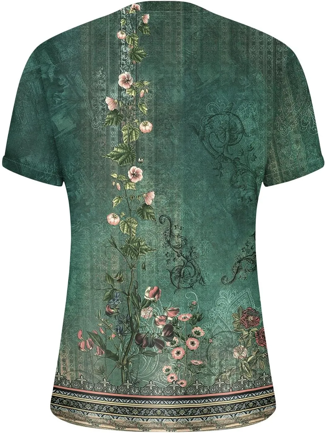 Womens Summer Tops Floral Short Sleeve V Neck Blouses Business Button Down T Shirts Dressy Casual Loose Shirts