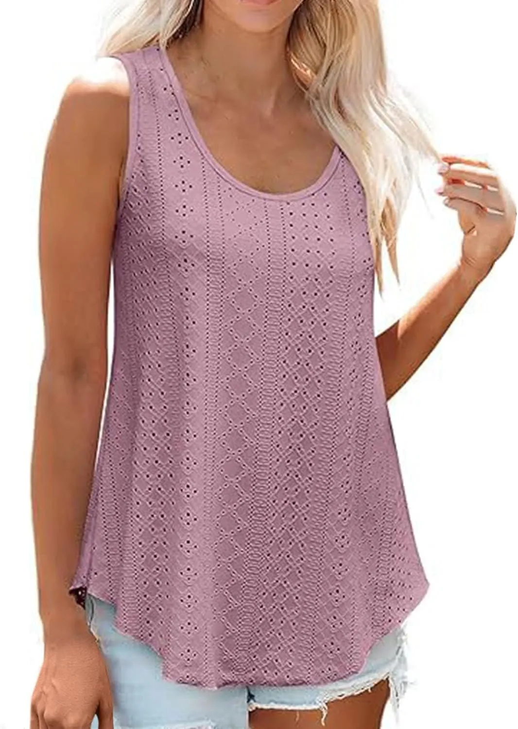 Womens Tank Tops Summer Sleeveless 2024 Casual Tunic Tops Crewneck Blouses Loose Fit Basic Shirts Trendy Clothes