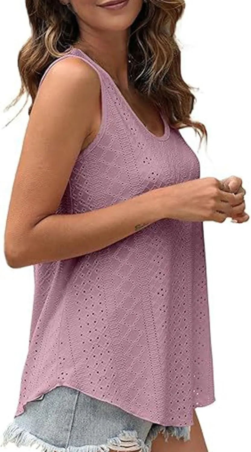 Womens Tank Tops Summer Sleeveless 2024 Casual Tunic Tops Crewneck Blouses Loose Fit Basic Shirts Trendy Clothes