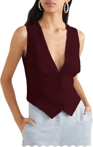 Women's Waistcoat Fully Lined 3 Button V-Neck Dressy Suit Vest