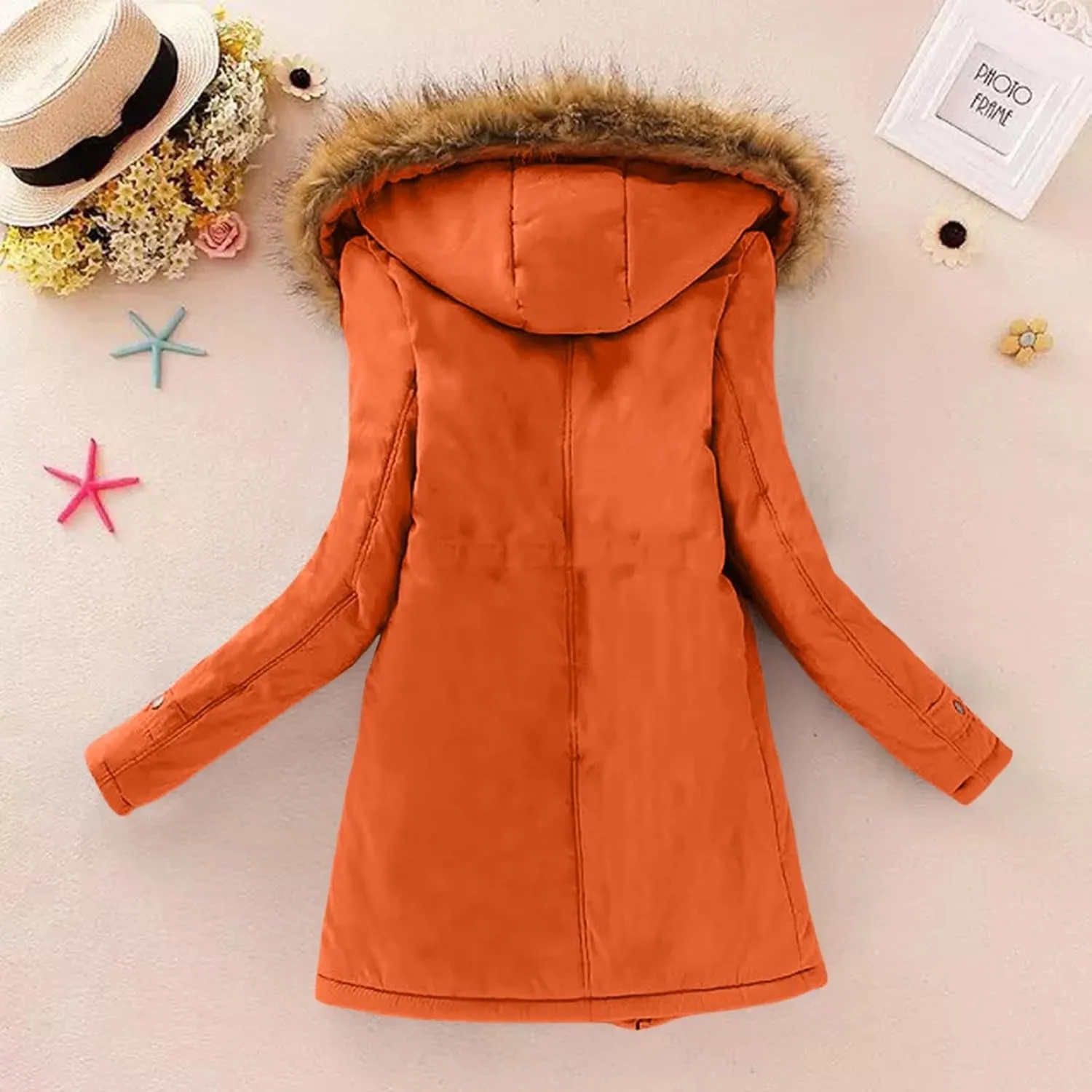 Womens Winter Solid Zipper Fleece Coat Long Sleeve Hooded Casual Outwear Thicken Warm Fitted Overcoat Outdoor Clothes