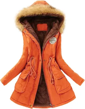 Womens Winter Solid Zipper Fleece Coat Long Sleeve Hooded Casual Outwear Thicken Warm Fitted Overcoat Outdoor Clothes
