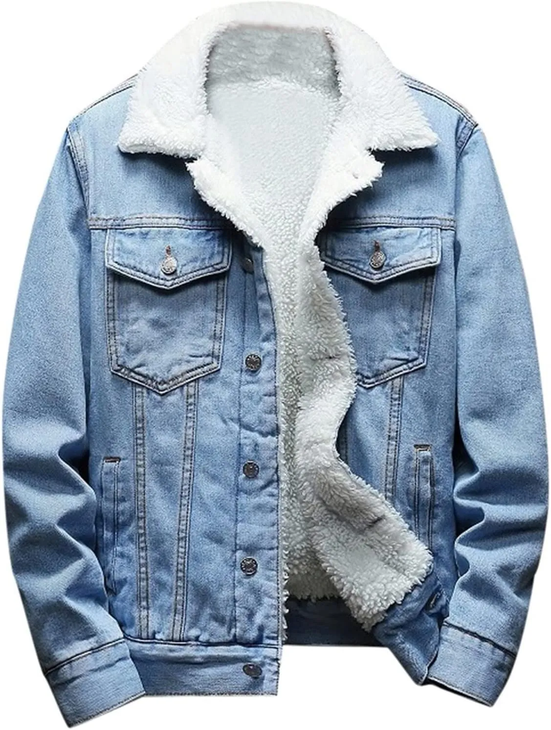 yardsong Men's Fleece Lined Denim Jackets Winter Warm Sherpa Jean Coats Notched Lapel Collar Button Down Trucker Outwear