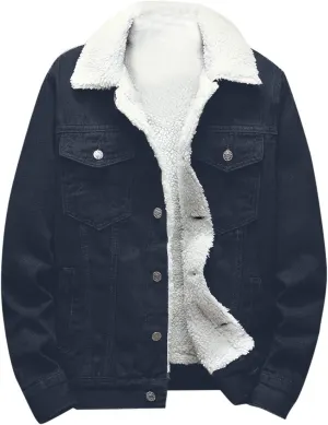 yardsong Men's Fleece Lined Denim Jackets Winter Warm Sherpa Jean Coats Notched Lapel Collar Button Down Trucker Outwear