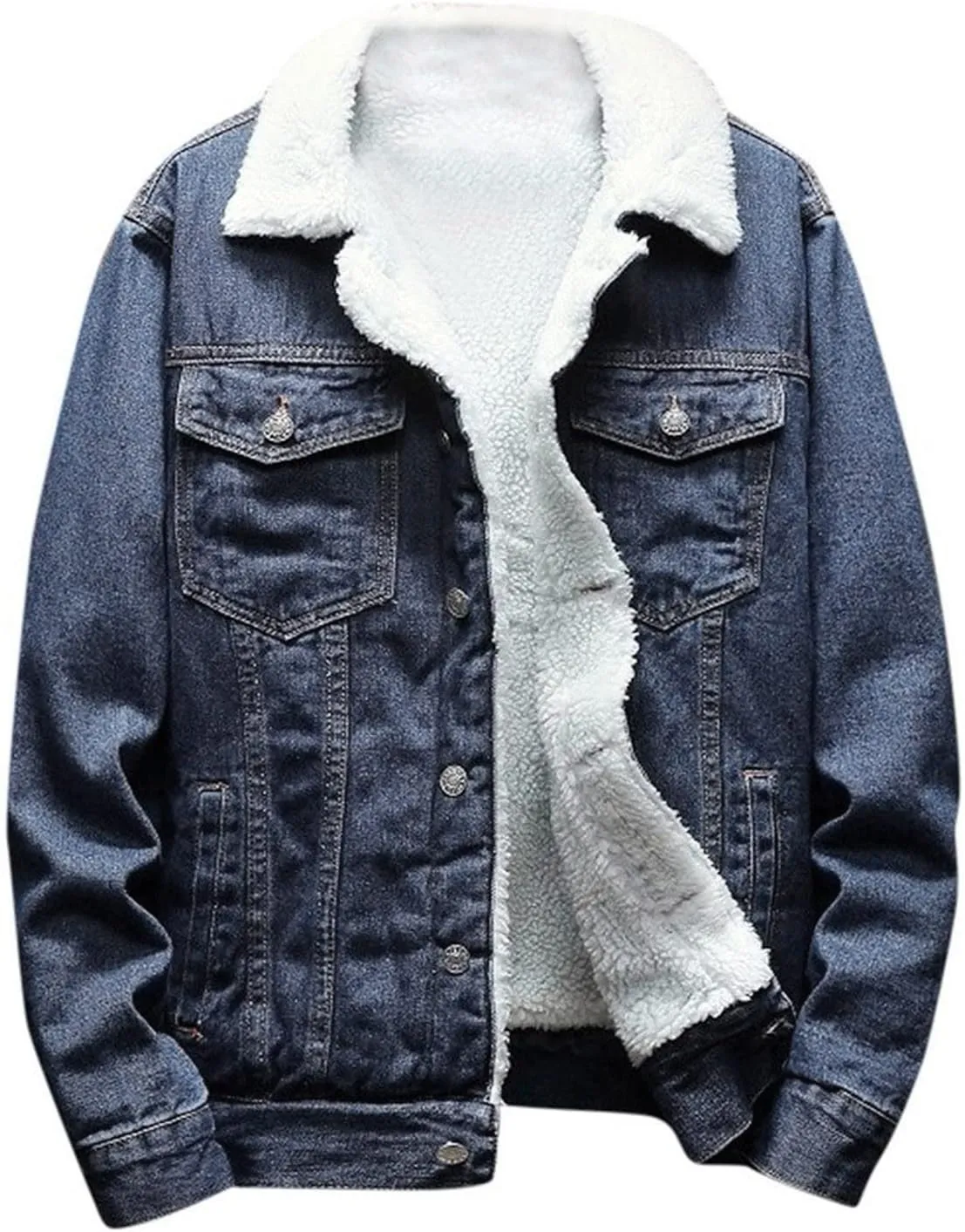 yardsong Men's Fleece Lined Denim Jackets Winter Warm Sherpa Jean Coats Notched Lapel Collar Button Down Trucker Outwear