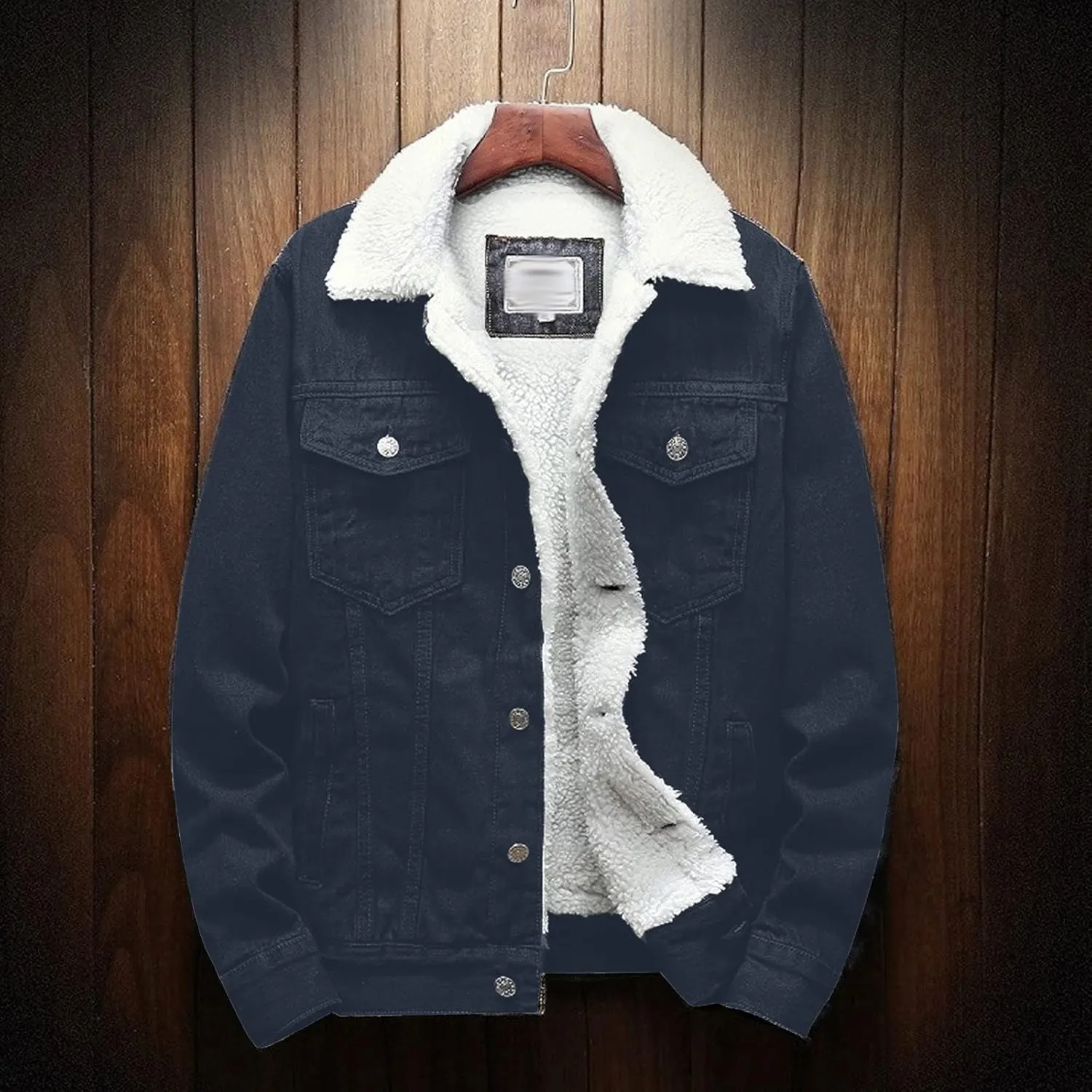 yardsong Men's Fleece Lined Denim Jackets Winter Warm Sherpa Jean Coats Notched Lapel Collar Button Down Trucker Outwear